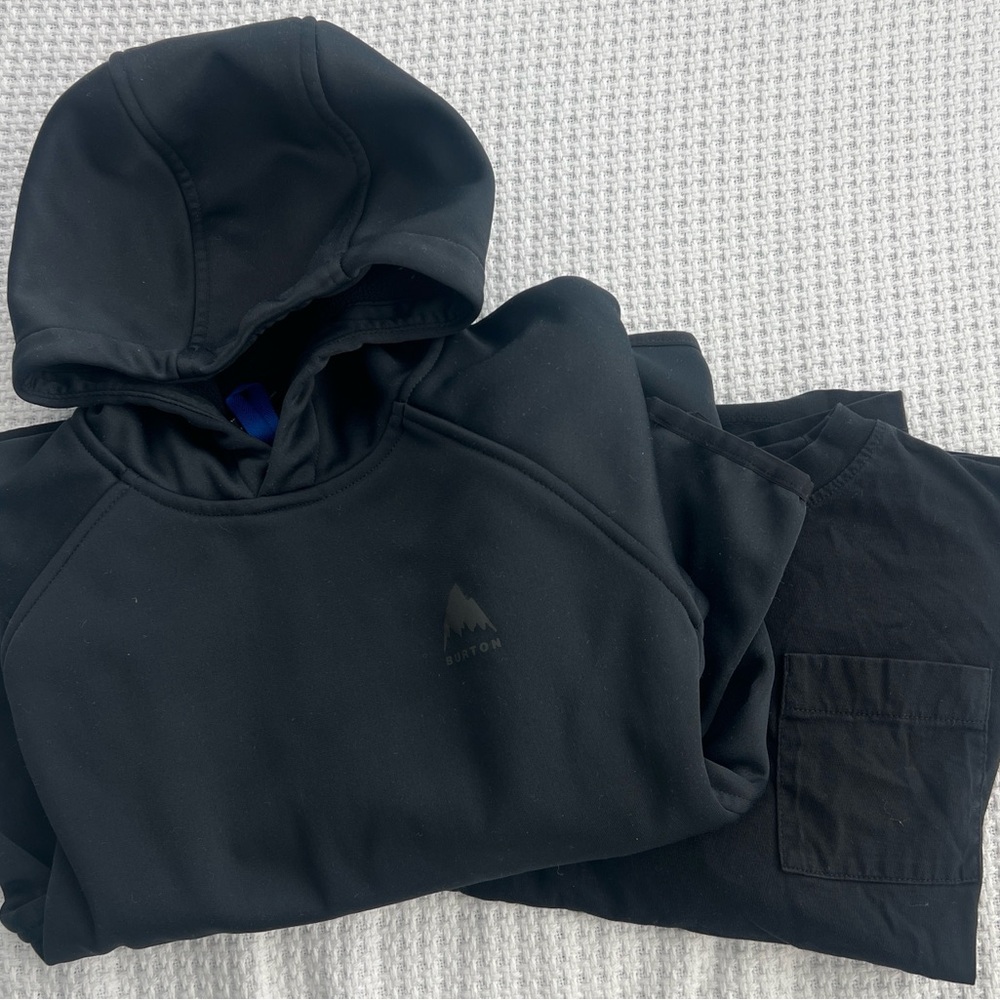 Burton Boys Black Hoodie + Black Long Sleeve Pocket Tee Bundle